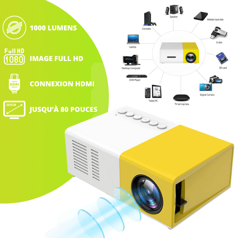 MiniBeam – Vidéoprojecteur portable sans prise, compact &amp; puissant