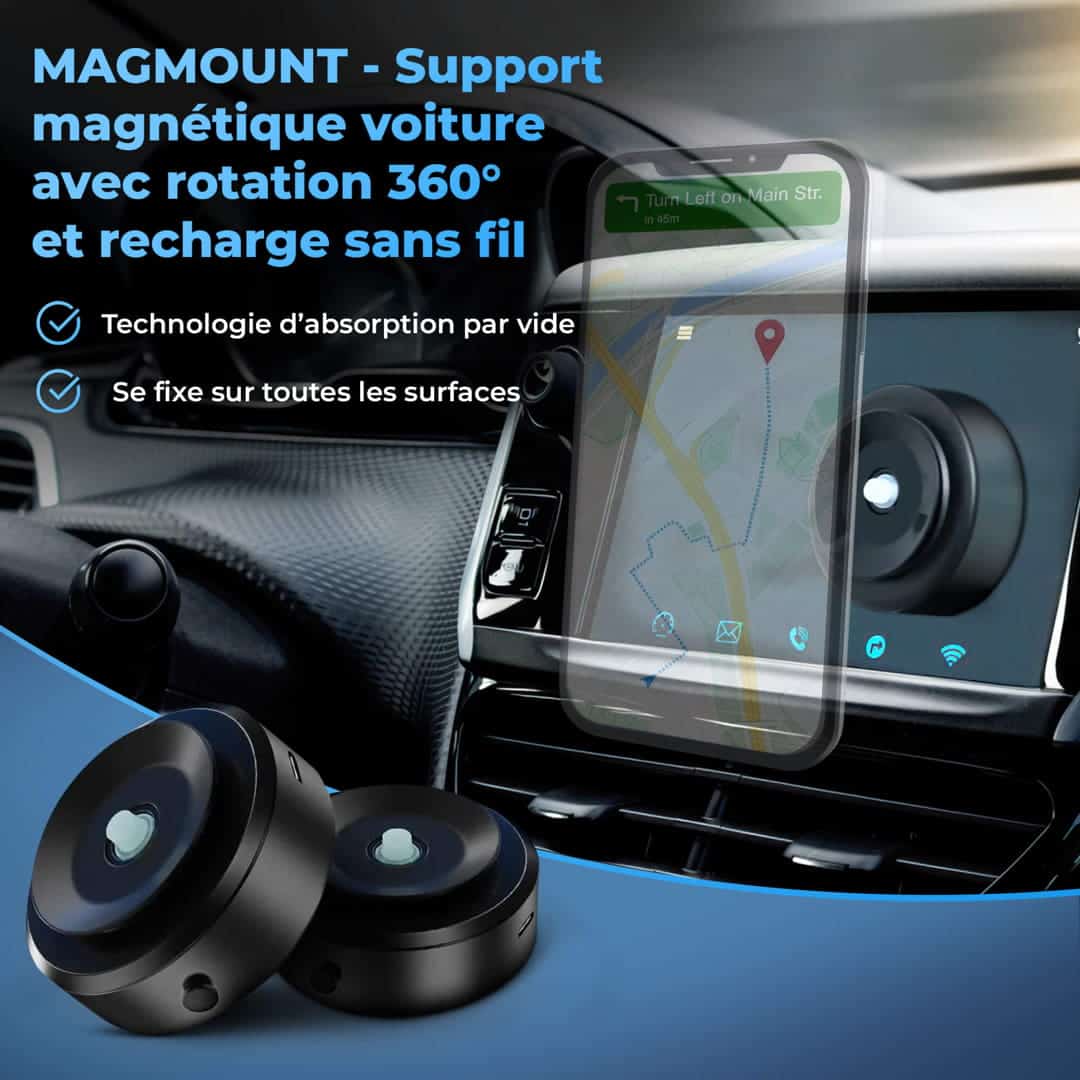 MAGMOUNT – Support magnétique voiture avec rotation 360° et recharge sans fil
