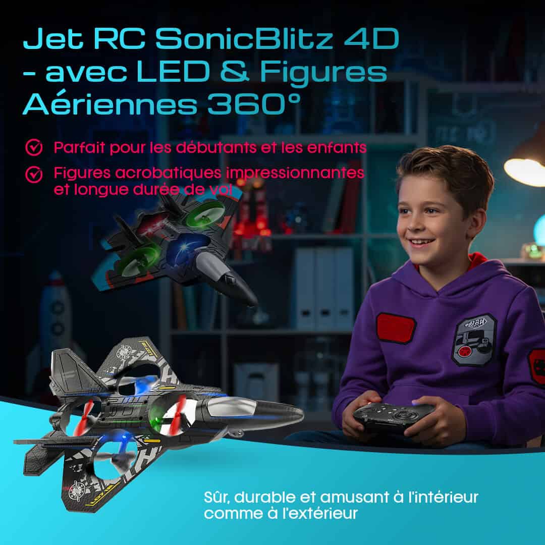Jet RC SonicBlitz 4D – avec LED &amp; Figures Aériennes 360°