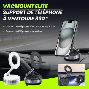 VacMount Elite – Support Téléphone Magnétique avec Ventouse à Vide et Rotation 360°