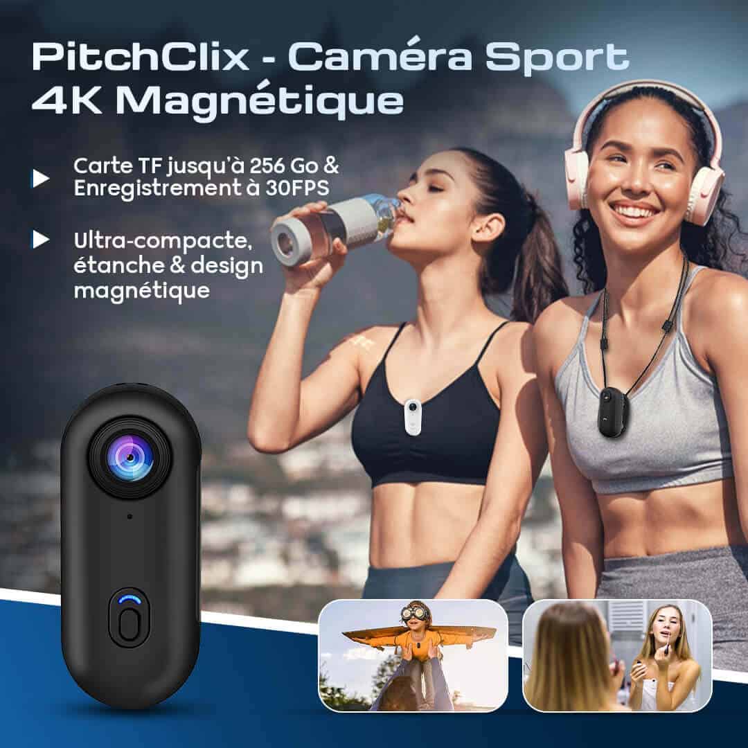 PitchClix caméra sport 4K – Mains libres, étanche &amp; magnétique