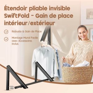 Étendoir pliable invisible SwiftFold – Gain de place intérieur/extérieur