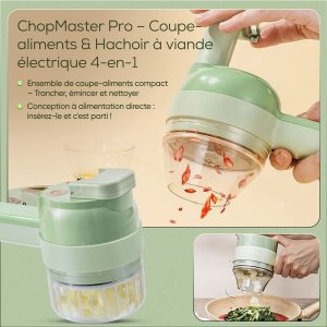 ChopMaster Pro – Coupe-aliments & Hachoir à viande électrique 4-en-1