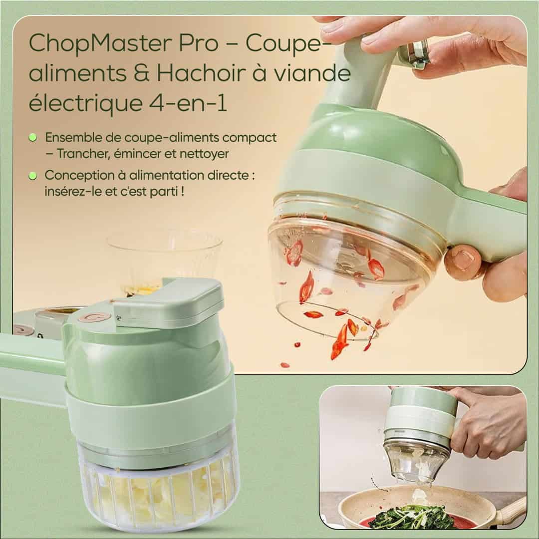 ChopMaster Pro – Coupe-aliments &amp; Hachoir à viande électrique 4-en-1