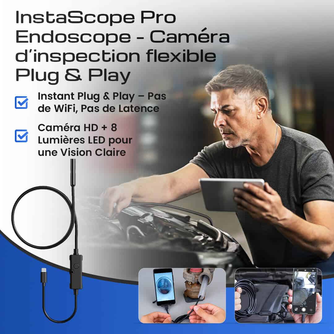 InstaScope Pro Endoscope – Caméra d’inspection flexible Plug &amp; Play
