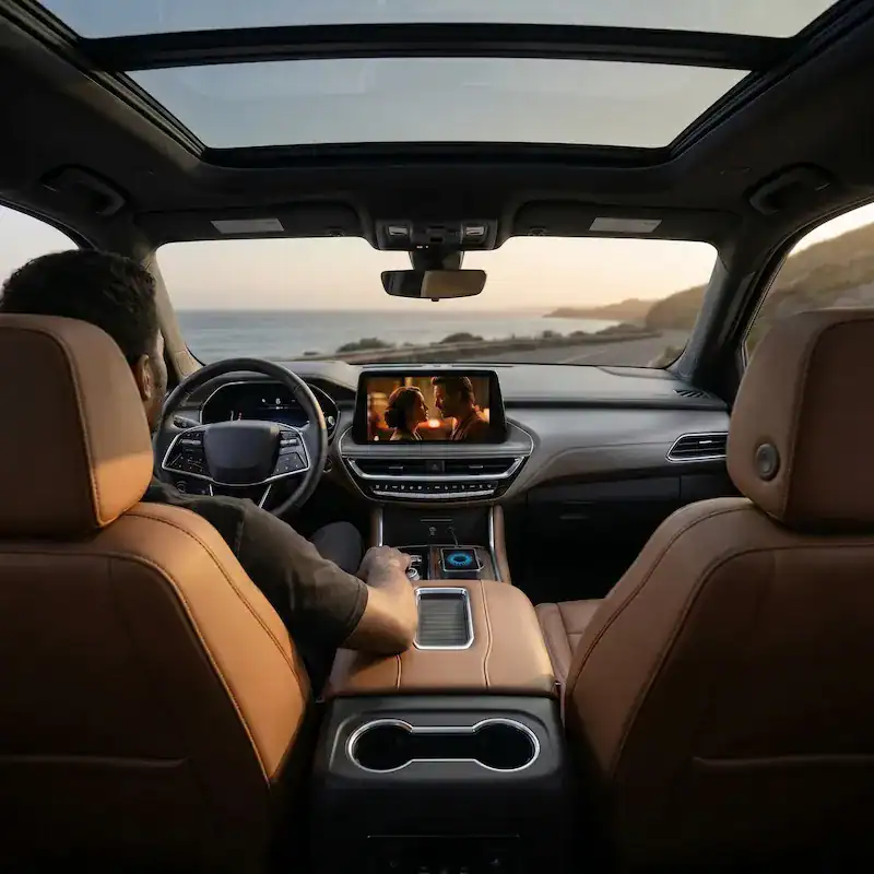 Roadcast Carplay AI Box in gebruik op glas