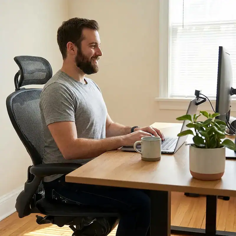 Homme qui enfile l'AlignPro avant sa journée de travail