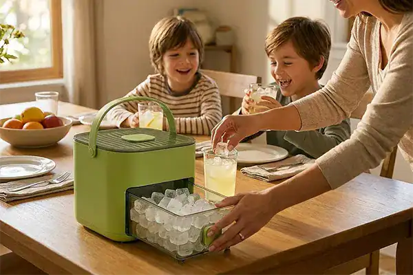 Mère sert de la limonade avec des glaçons du CubeNest pour ses enfants