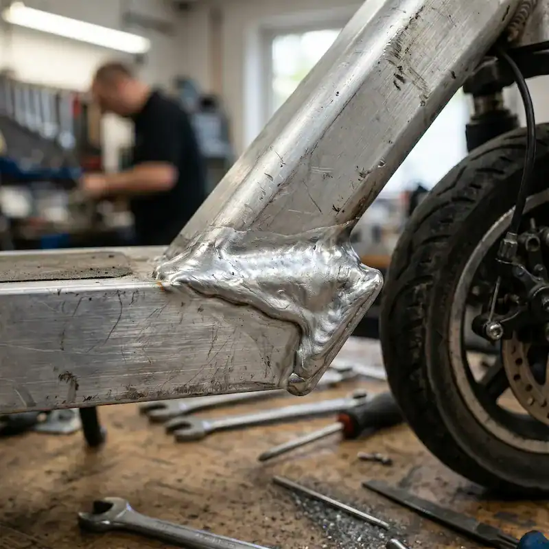 Bricoleur passionné répare une pièce en alu de scooter